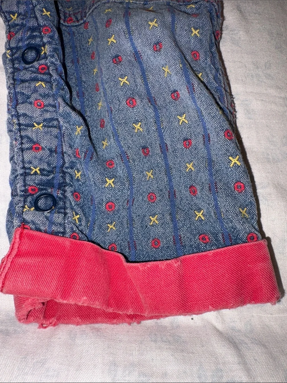 VINTAGE 80s OshKosh B'gosh Blue/Red Denim TIC TAC TOE Print Overalls 100 cotton